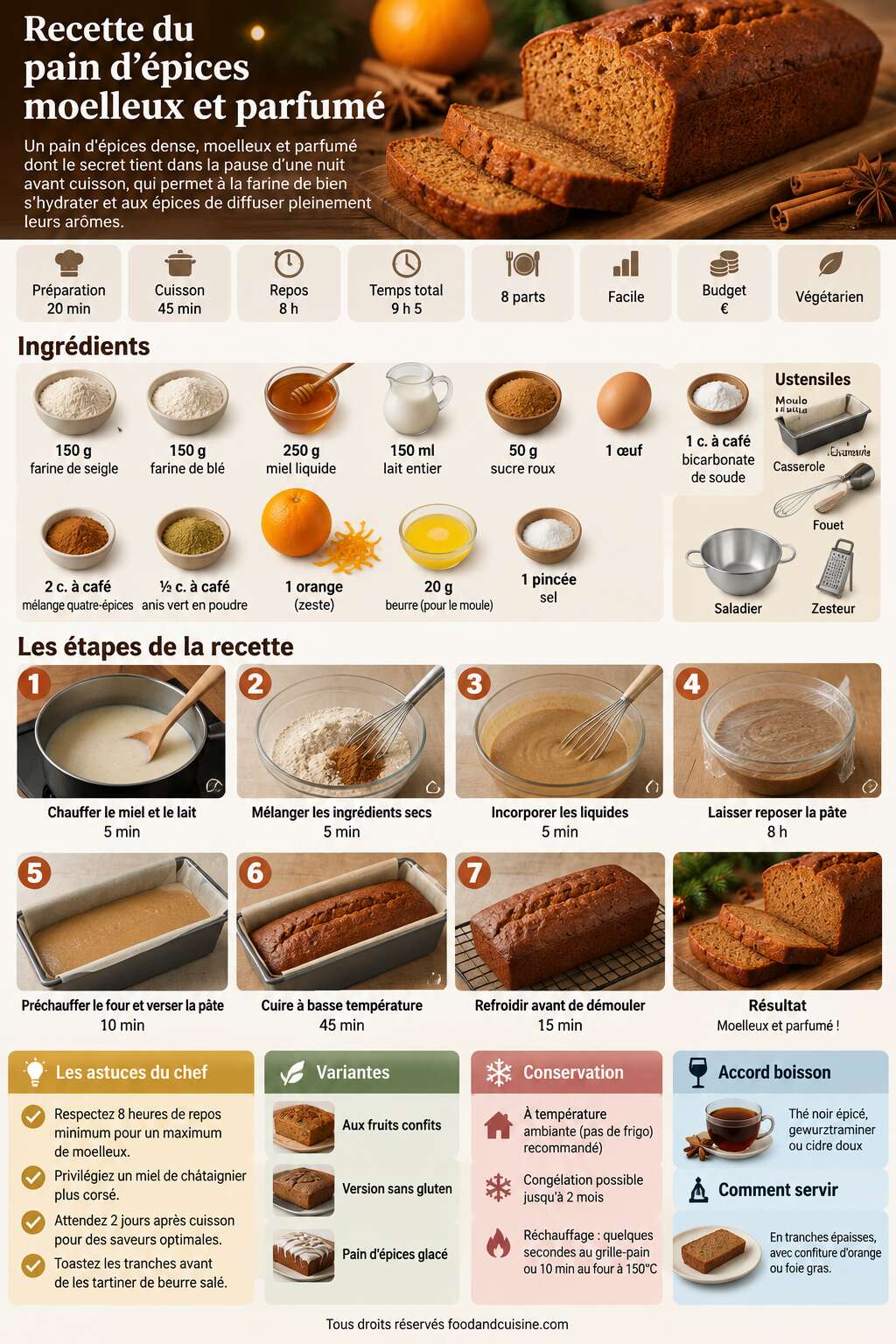 Fiche recette Recette du pain d'&eacute;pices moelleux et parfum&eacute;