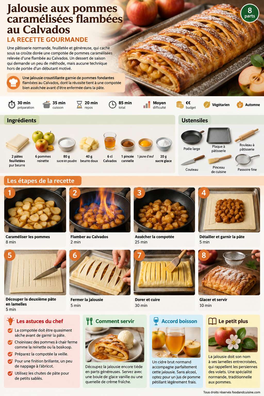 Fiche recette Jalousie aux pommes caram&eacute;lis&eacute;es flamb&eacute;es au Calvados : la recette gourmande