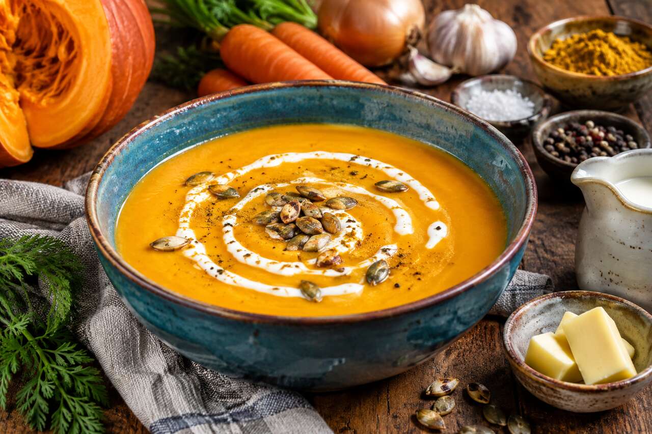Soupe de potiron et carottes au curry doux : recette savoureuse et réconfortante