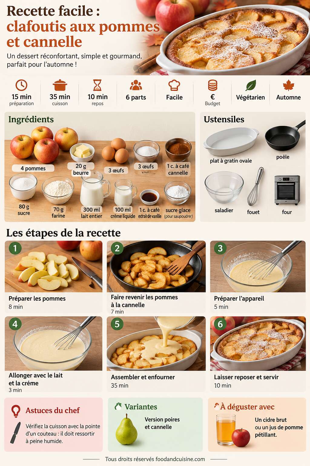 Fiche recette Recette facile : clafoutis aux pommes et cannelle
