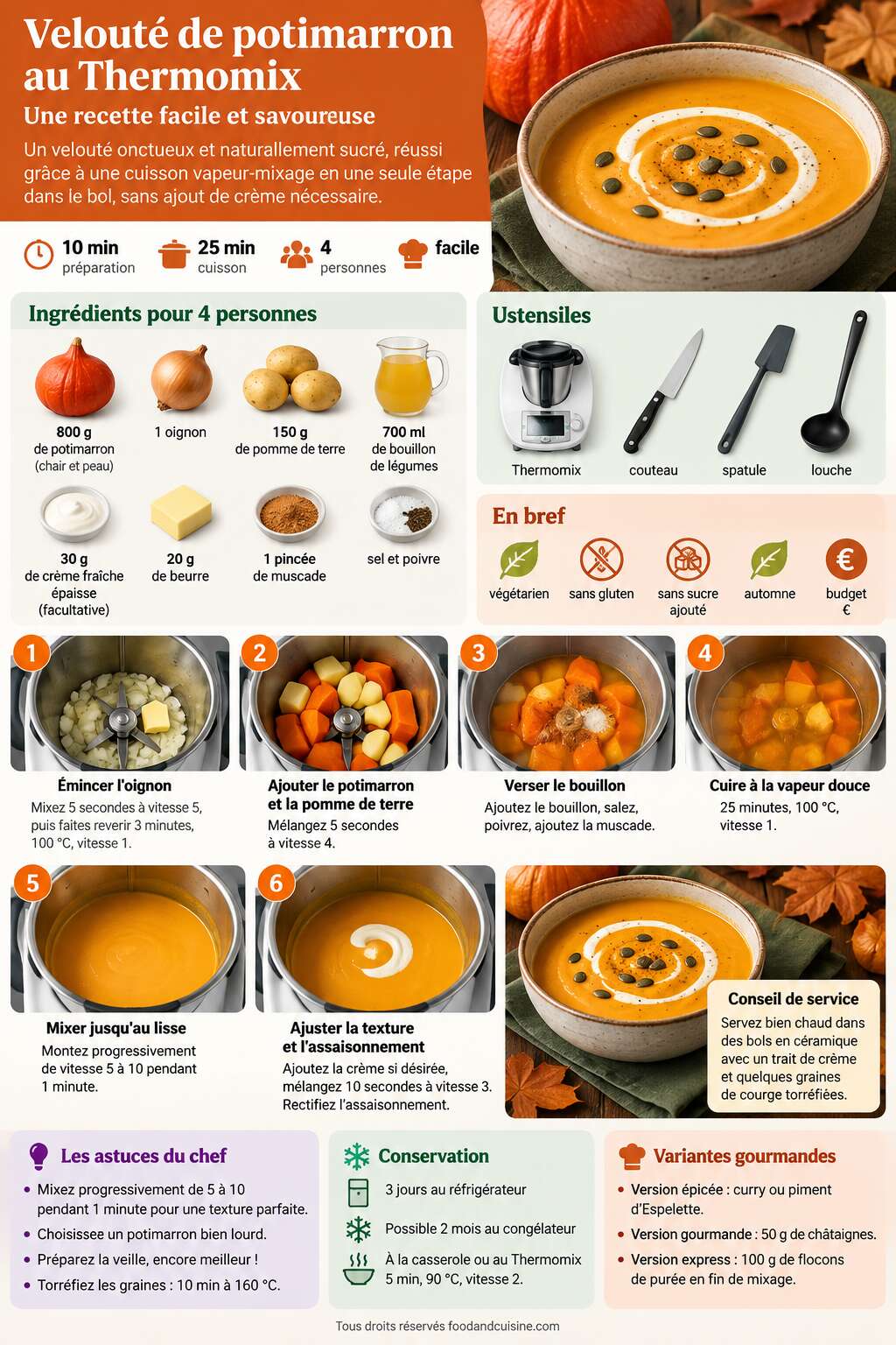 Fiche recette Velout&eacute; de potimarron au Thermomix : recette facile et savoureuse