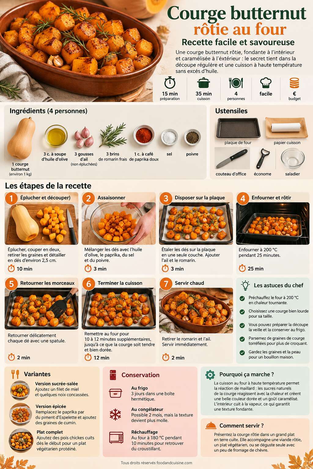 Fiche recette Courge butternut rôtie au four : recette facile et savoureuse Fiche recette Courge butternut rôtie au four : recette facile et savoureuse