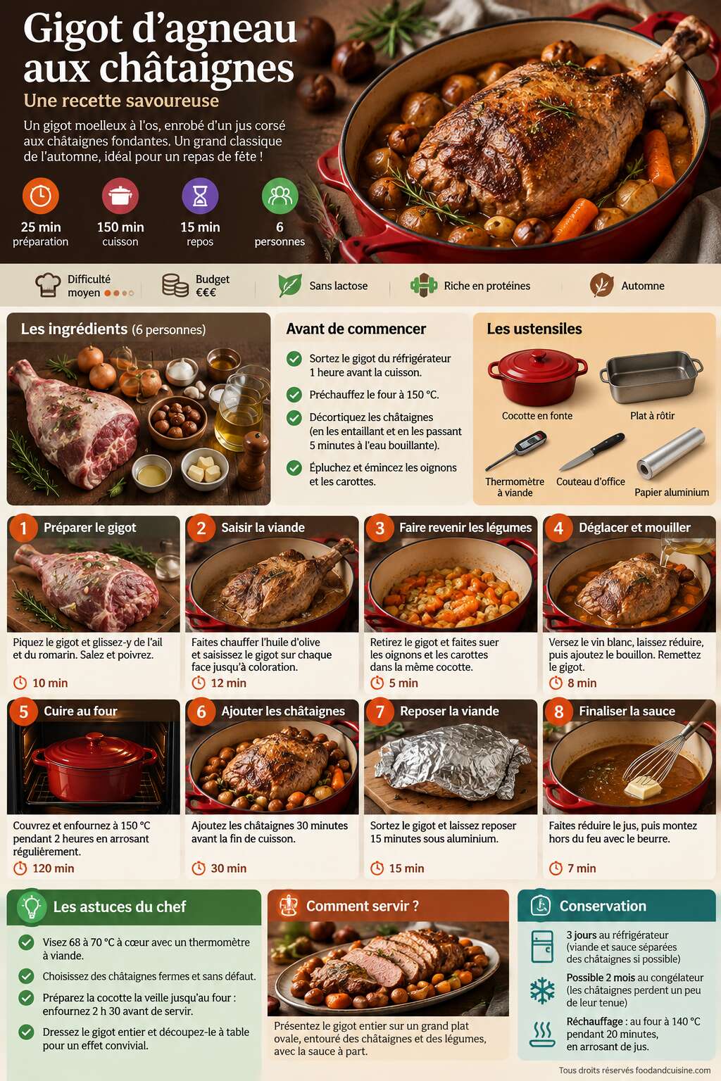 Fiche recette Gigot d'agneau aux ch&acirc;taignes : recette savoureuse