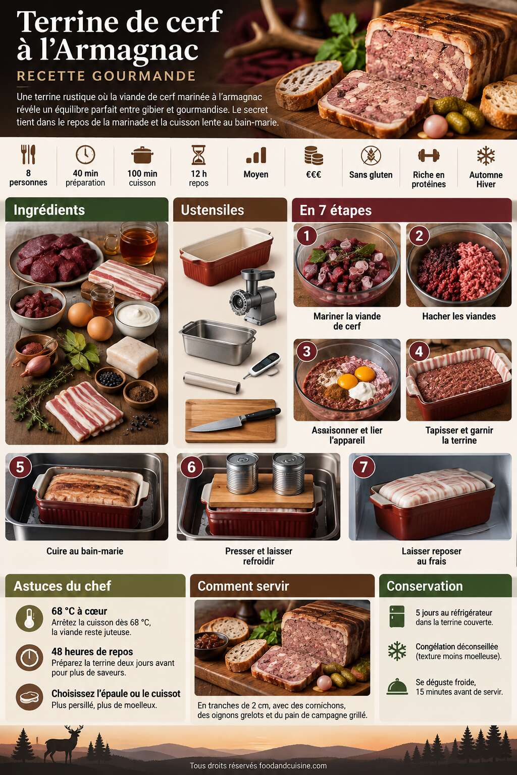 Fiche recette Terrine de cerf à l'Armagnac : recette gourmande Fiche recette Terrine de cerf à l'Armagnac : recette gourmande