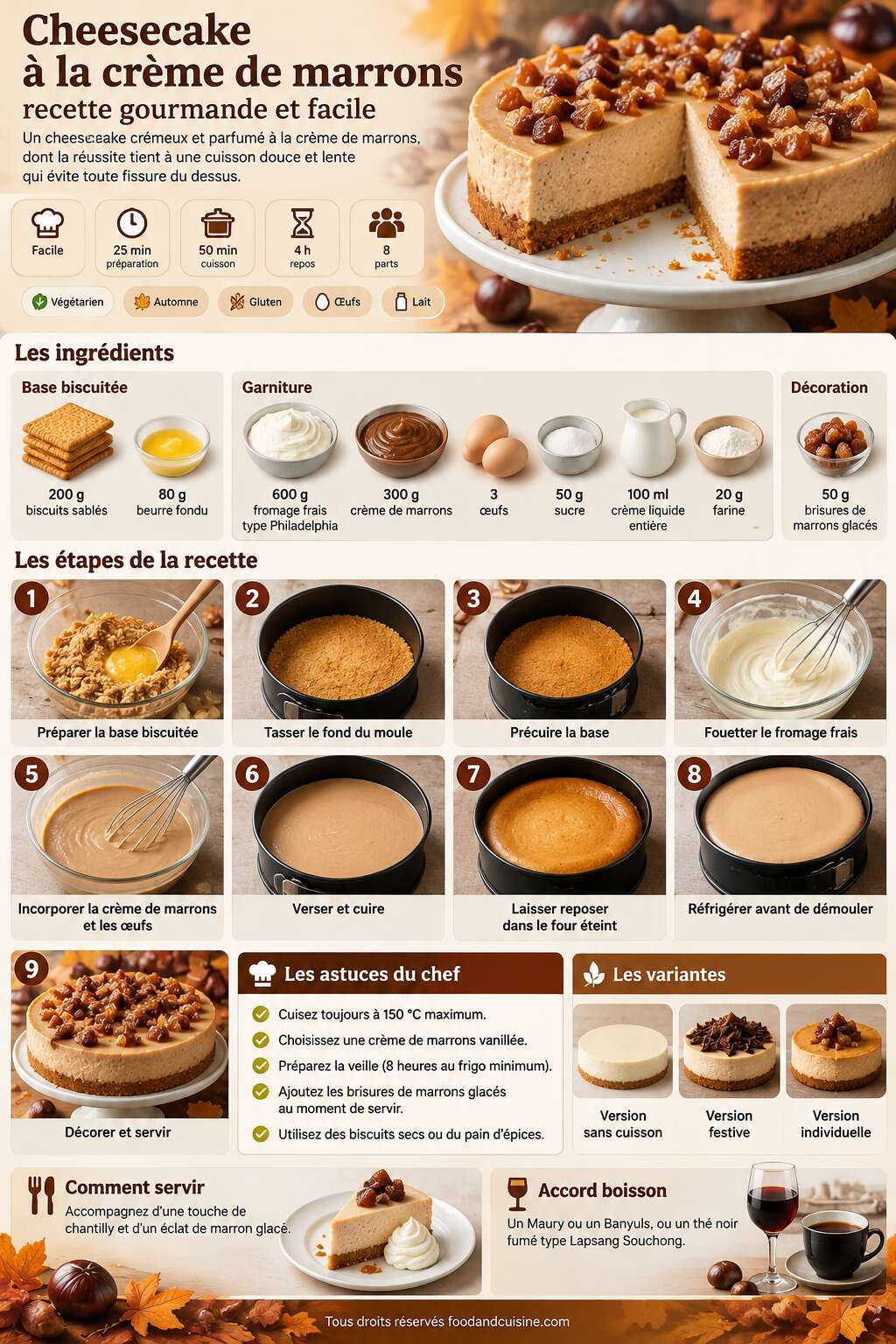 Fiche recette Cheesecake &agrave; la cr&egrave;me de marrons : recette gourmande et facile