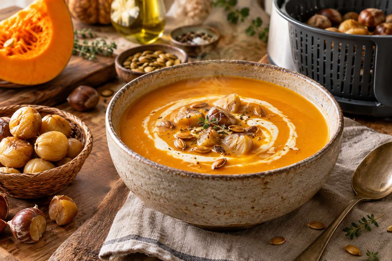 Velouté de potimarron au Thermomix et châtaignes : recette facile